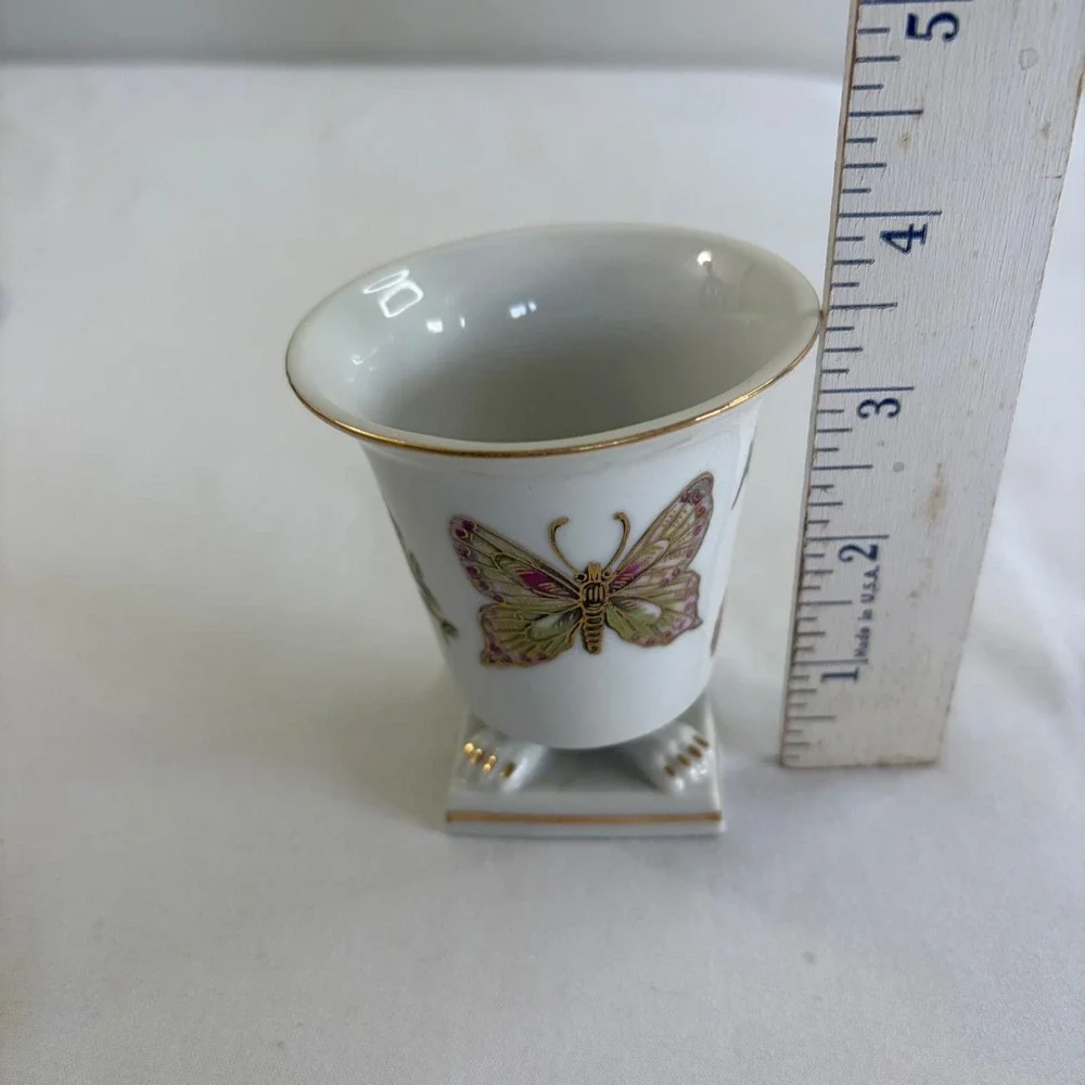 Vintage LJ of Japan Porcelain Butterfly Cup & Saucer Set‎ Gold Rim Lion Paw Feet